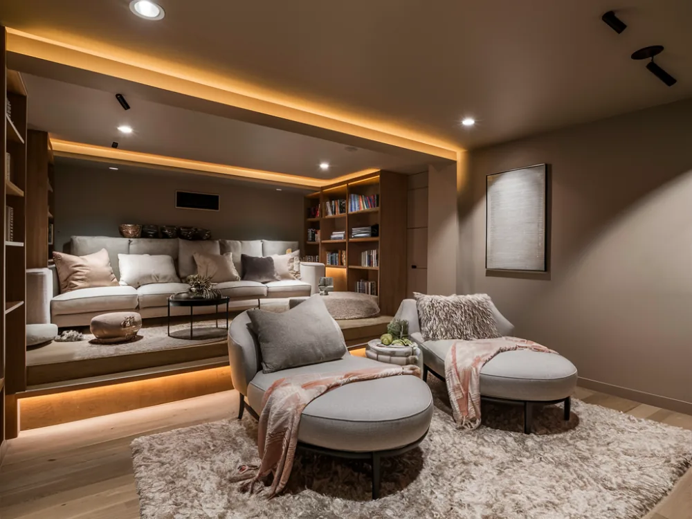 Finished basement living space in Burbank, California