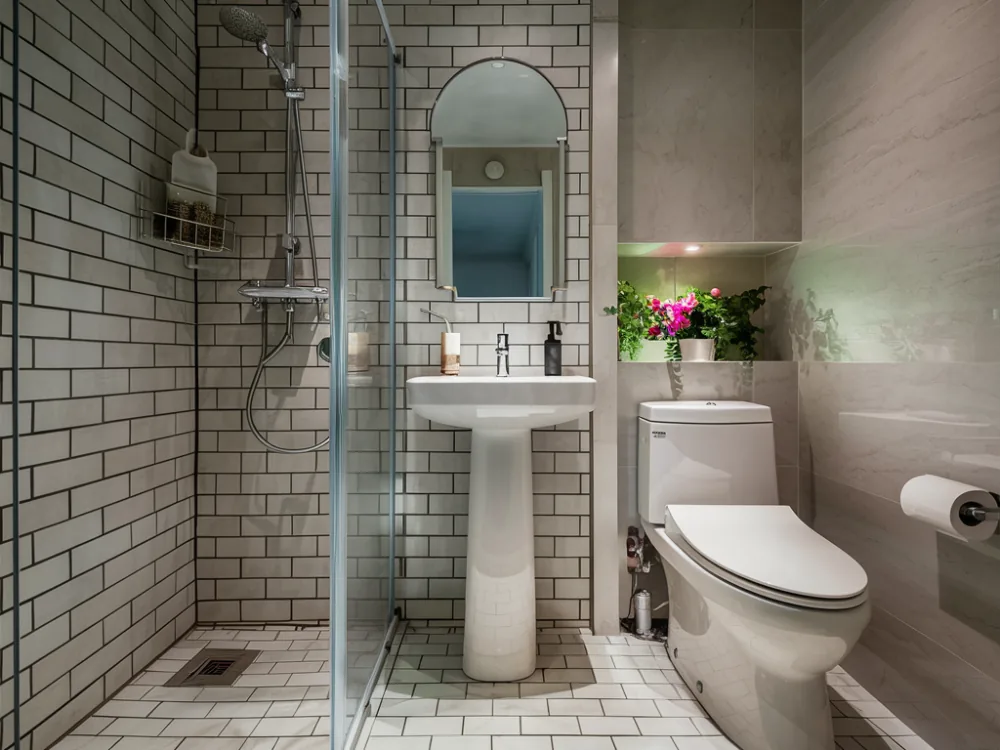 Waterproofed tiled shower built in a Burbank bathroom remodel