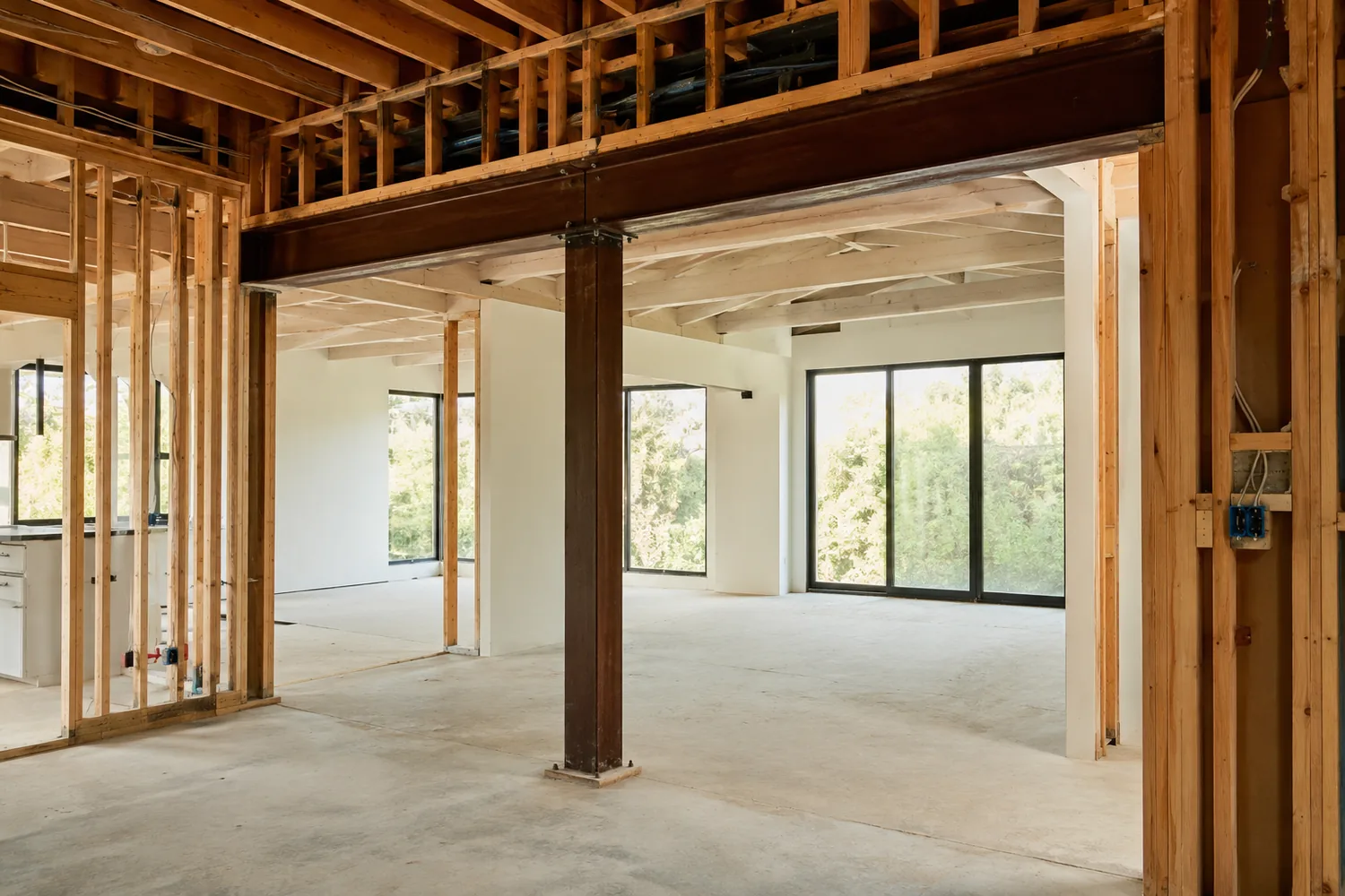 Structural beam detail in a Burbank open concept conversion