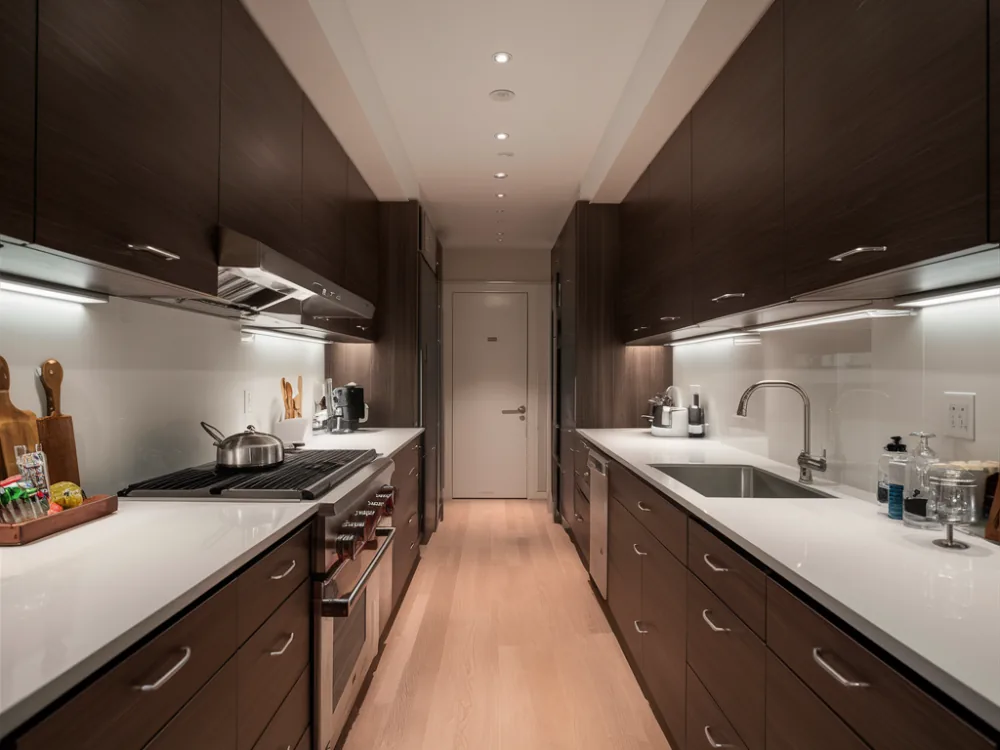 Galley kitchen layout in a Burbank bungalow remodel