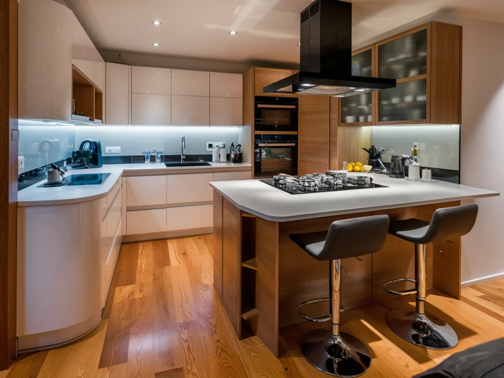 Peninsula and breakfast counter kitchen in a Burbank remodel