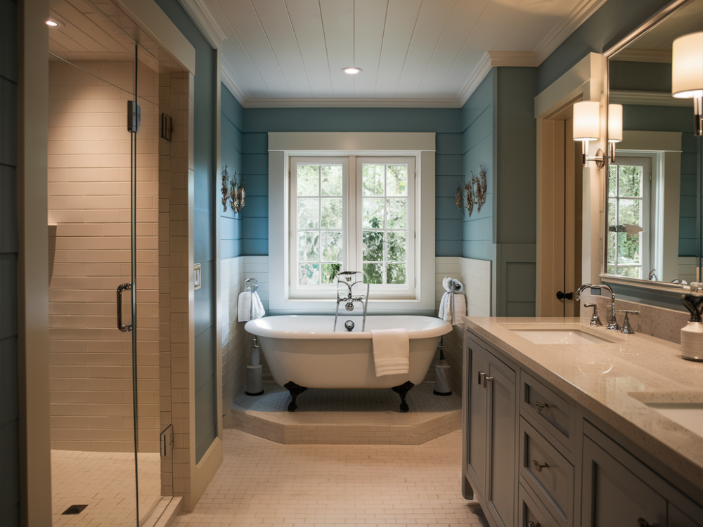 A beautiful modern bathroom with natural lighting in a residential household in burbank california