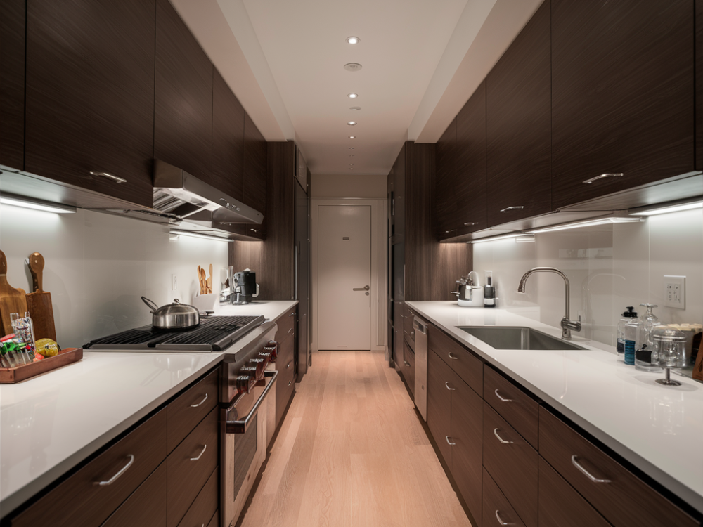 a modern galley kitchen