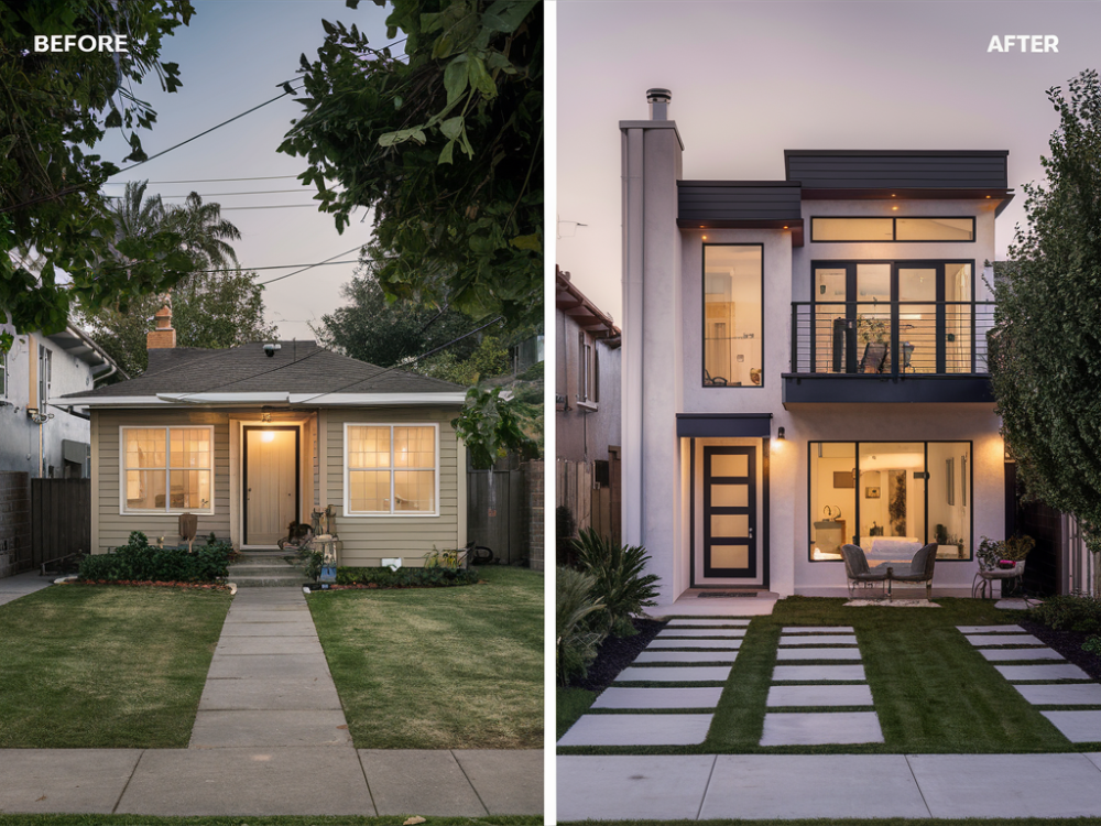 Before and After of a Burbank Home Addition Project. A new floor was added alongside a major overhaul to the original house.