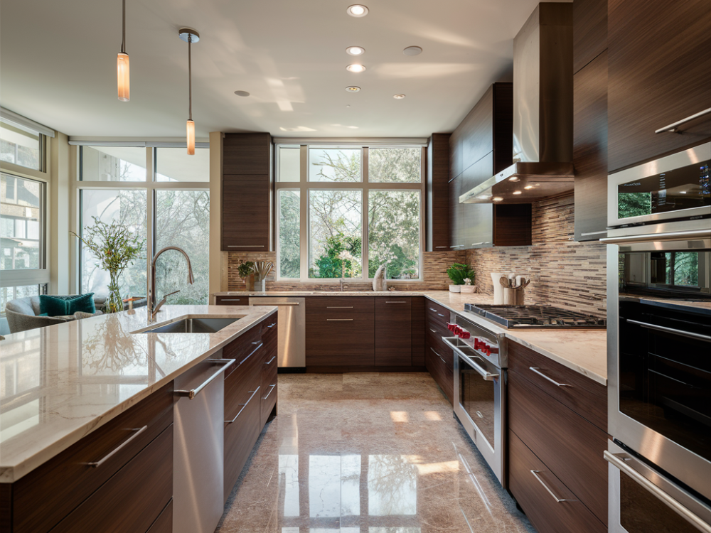 a very modern modular kitchen with all modern kitchen amenities