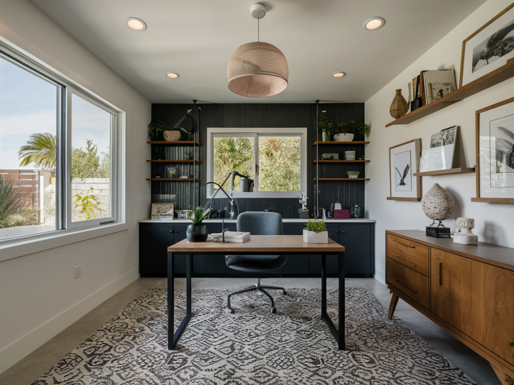 A garage converted into a modern home office in Burbank, CA