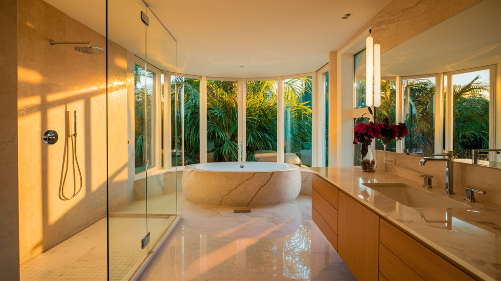 a photo of a luxurious modern bathroom in burbank, ca