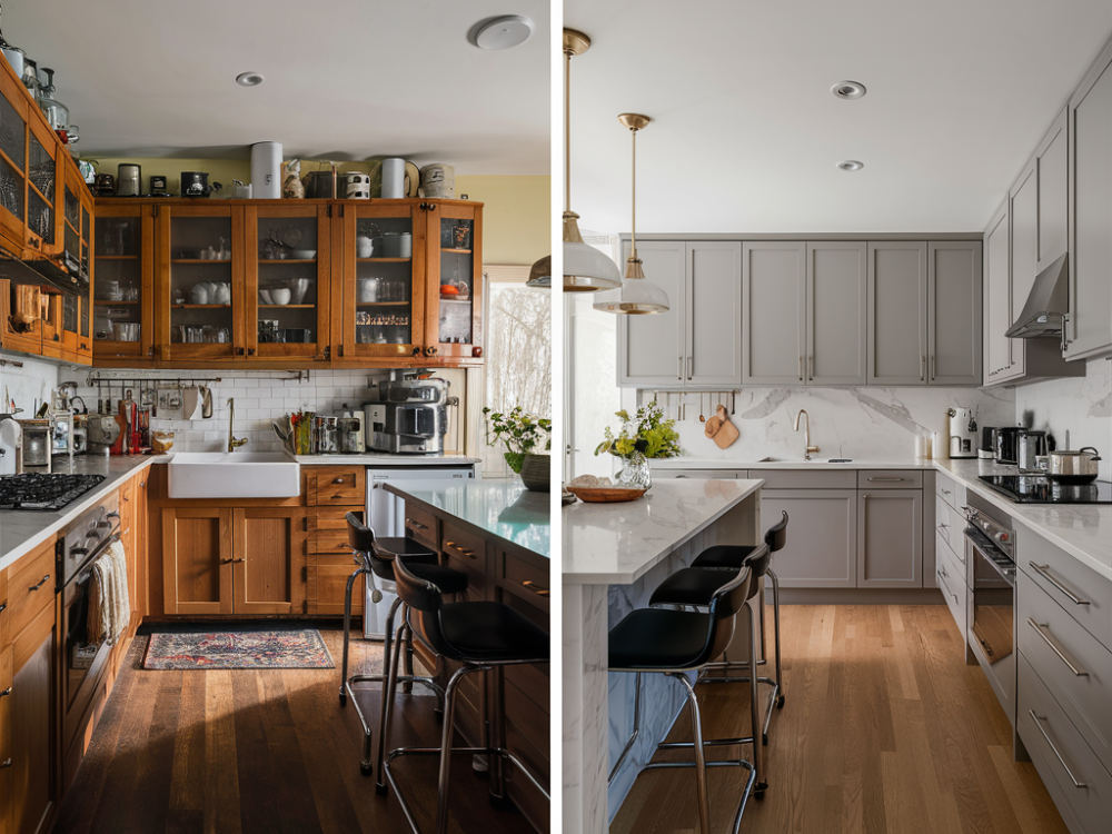 before and after of a kitchen remodel in Burbank